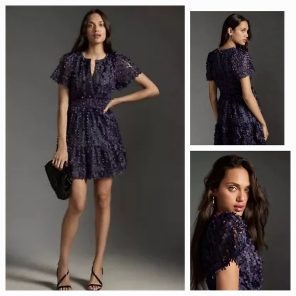 Anthropologie Purple Fit and Flare Cocktail Dress - Picture 1 of 2